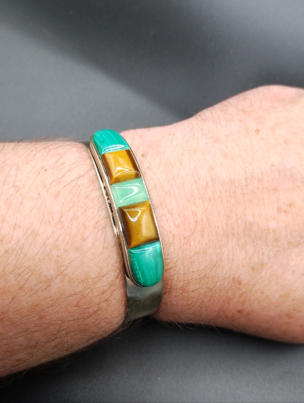 Jay King DTR multi Stone Malachite Jade 925 Sterling Silver cuff bracelet - Picture 5 of 6
